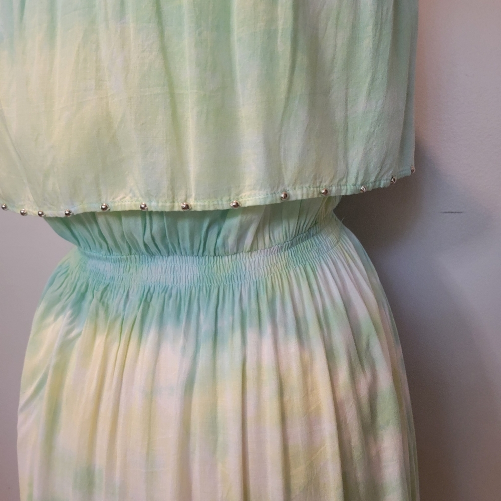 Tiare Hawaii Aqua & Green Tie Dye Strapless High-Low Ruffle Dress OS - Picture 6 of 9